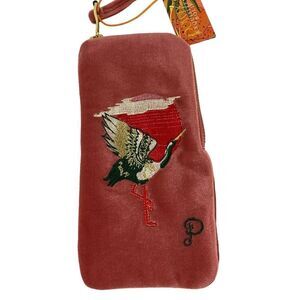 Velvet Glasses Pouch Crane at Sunrise petal pink zips silky lined